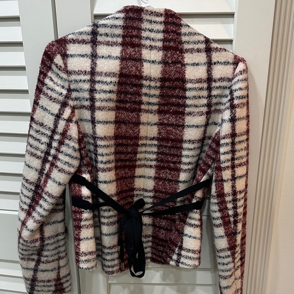 10 Crosby Derek Lam Burgundy and Cream Plaid Blazer - Picture 6 of 8